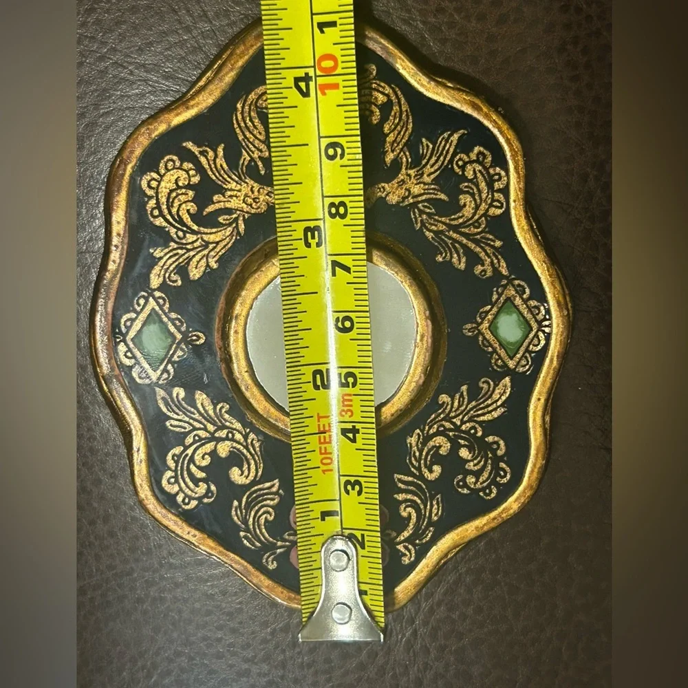 Vintage Peruvian mid-century miniature wall Mirror with Hand-Painted Detail